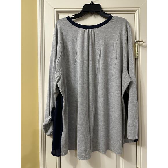 Sejour Women Navy and Gray Long Sleeve Shirt‎ Plus Size  3X V-Neck - Picture 6 of 7